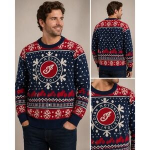 Indian Motorcycle Ugly Christmas Sweater Men's Small Knit Holiday Snowflake Bike